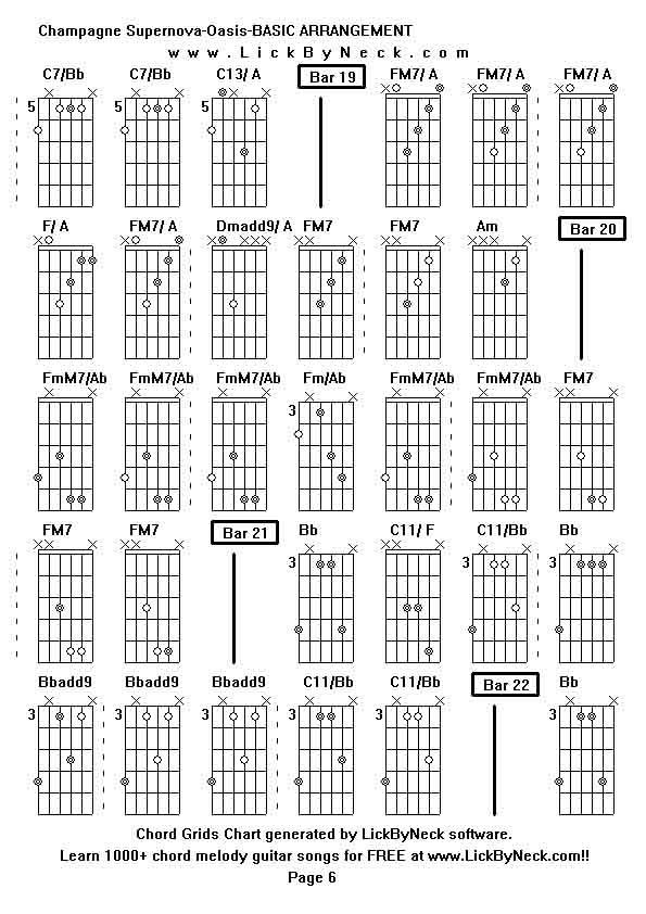 Chord Grids Chart of chord melody fingerstyle guitar song-Champagne Supernova-Oasis-BASIC ARRANGEMENT,generated by LickByNeck software.